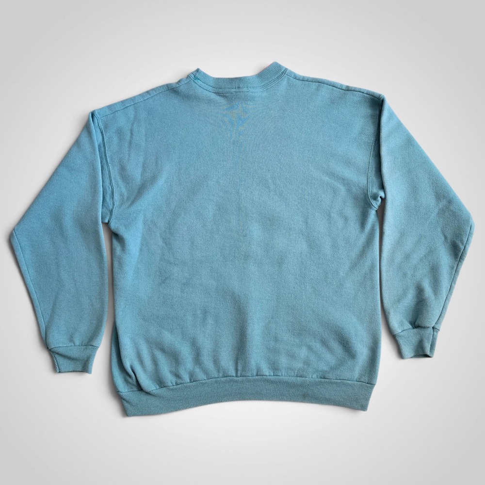 Vintage Morning Sun Teal Blue Floral Double Neck Sweatshirt Made in USA Large - Picture 2 of 8